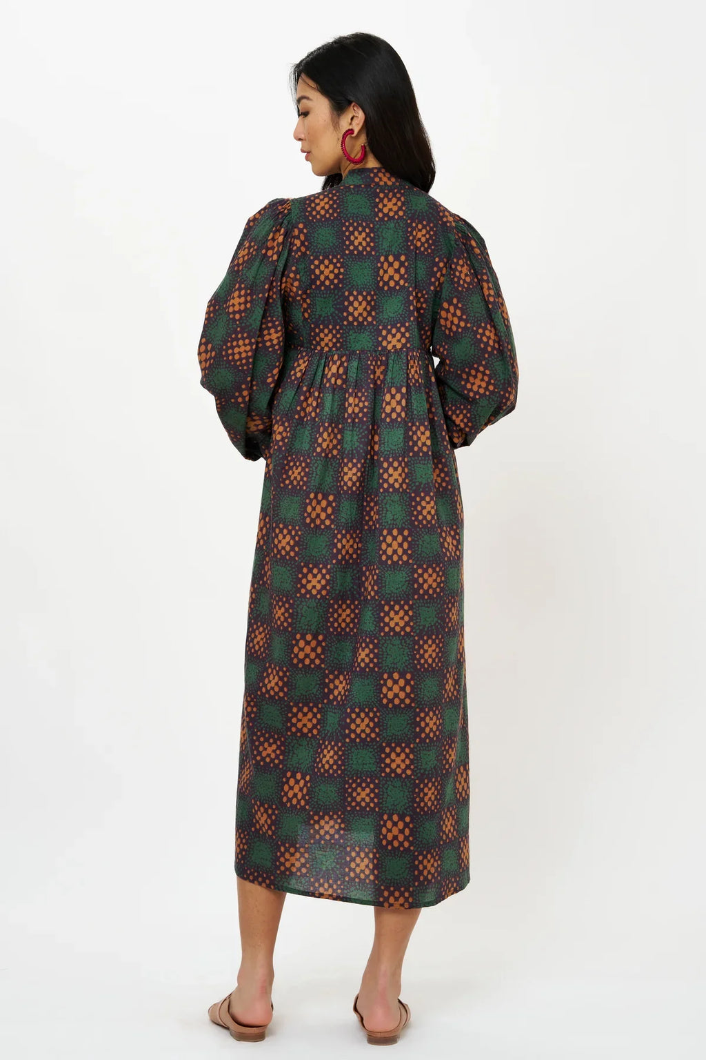 Mandarin Balloon Sleeve Midi