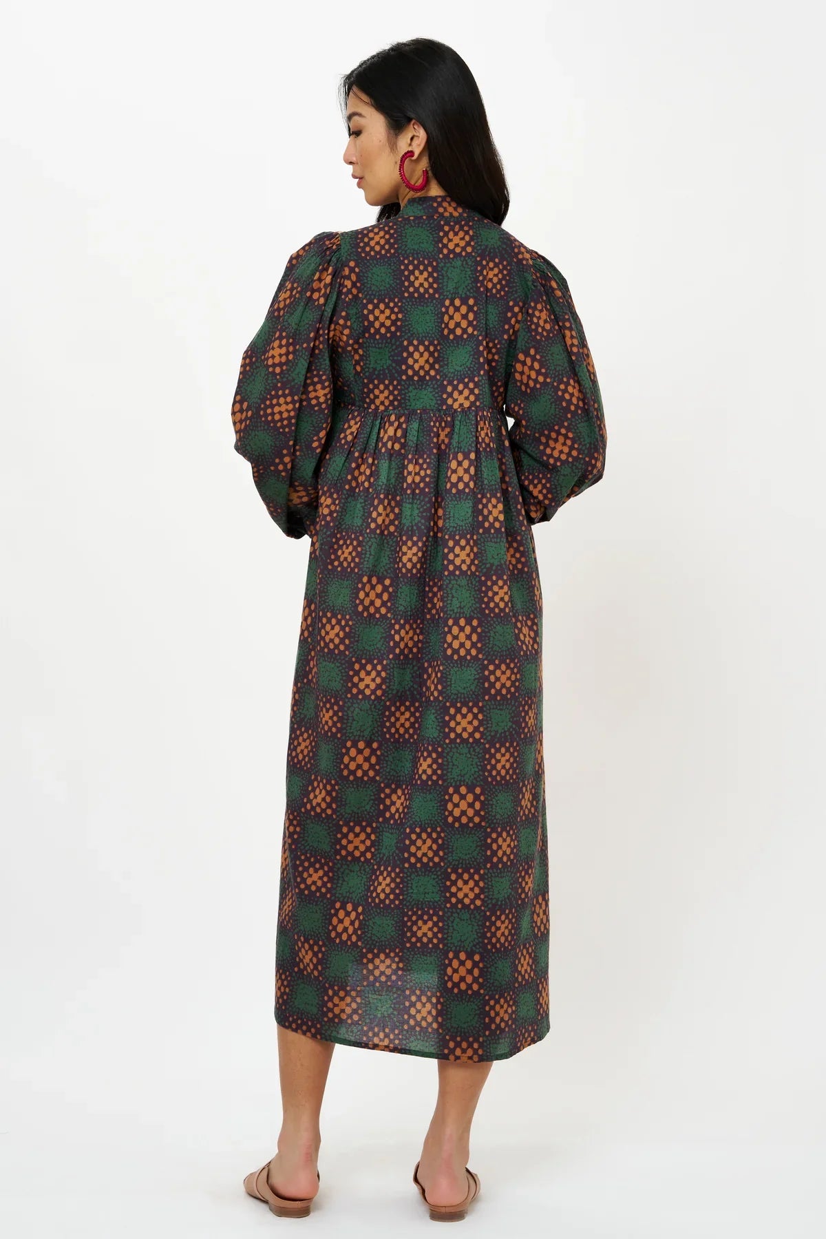 Mandarin Balloon Sleeve Midi