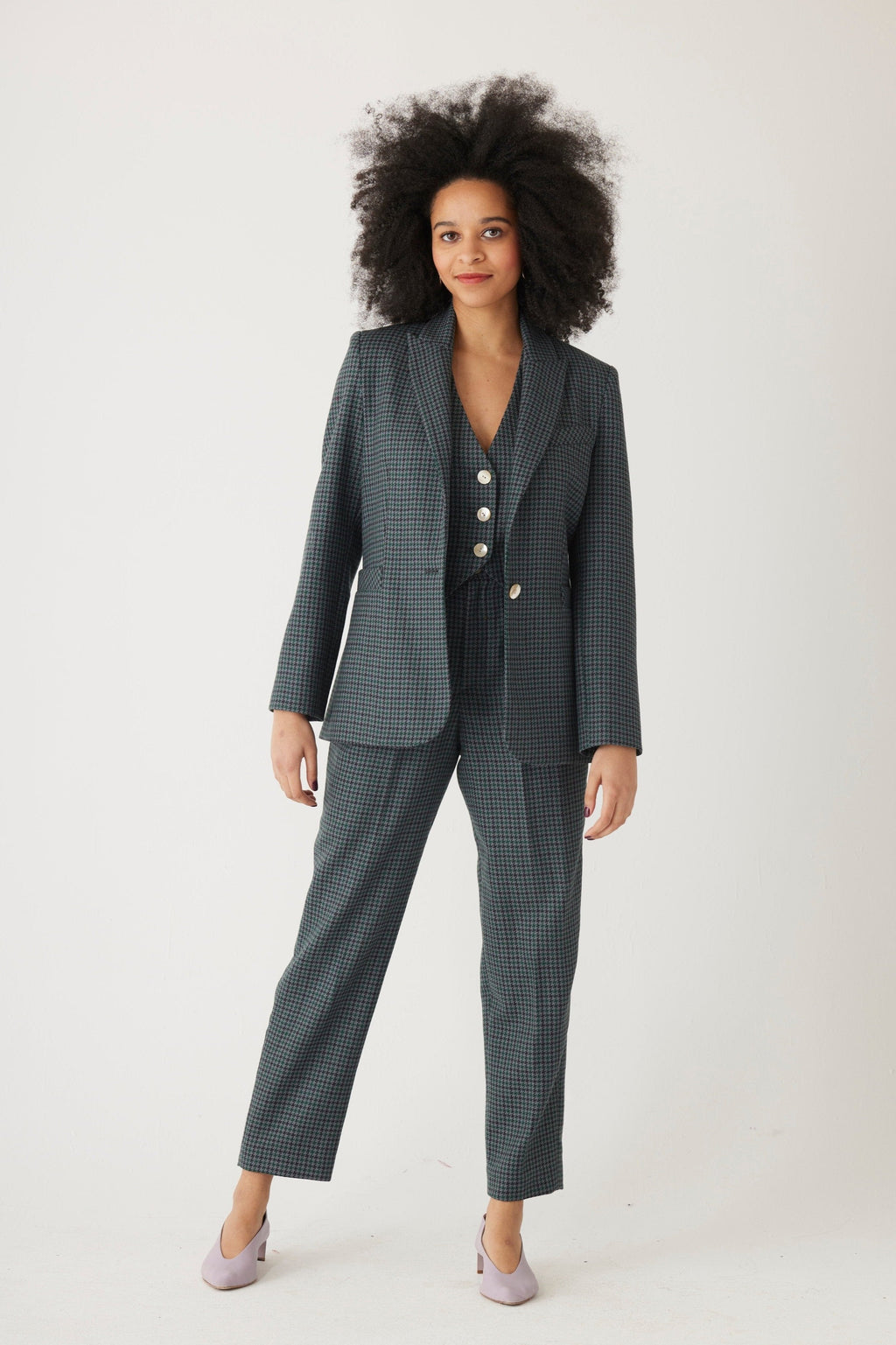 Bianca Blazer in Evergreen Houndstooth Wool