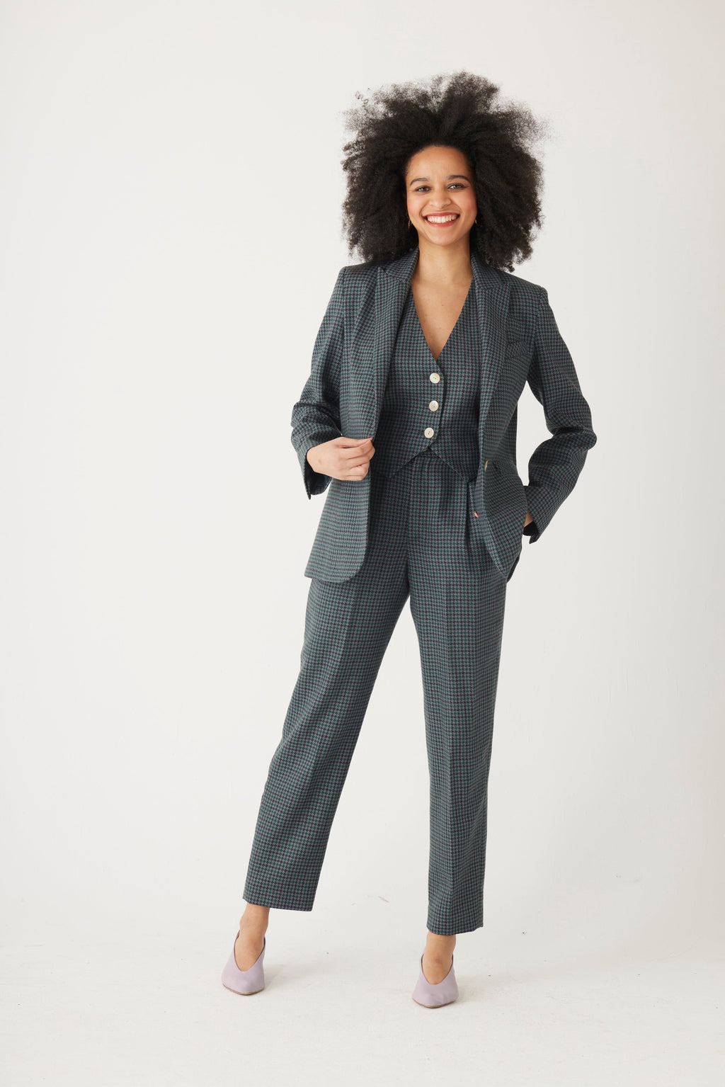 Bianca Blazer in Evergreen Houndstooth Wool