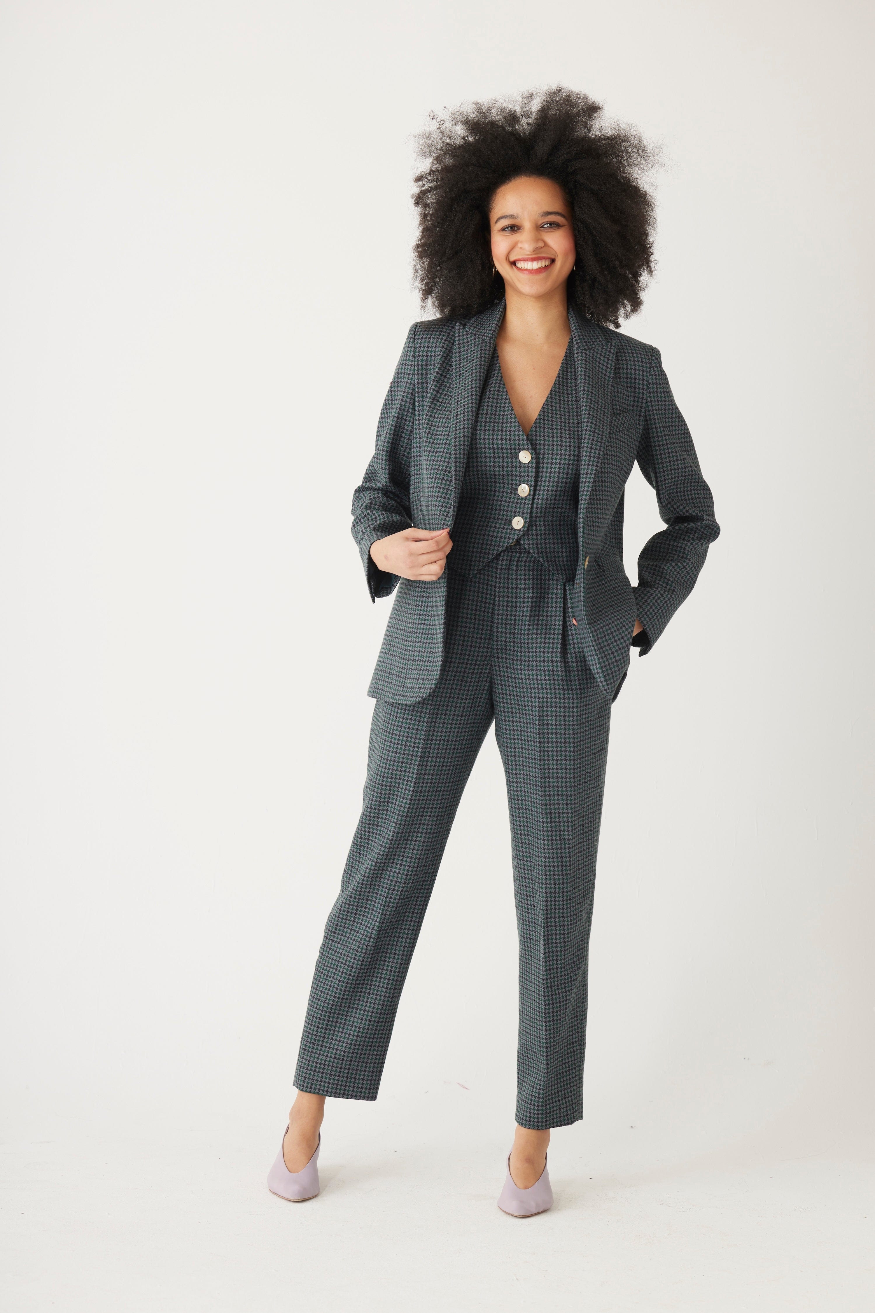 Bianca Blazer in Evergreen Houndstooth Wool