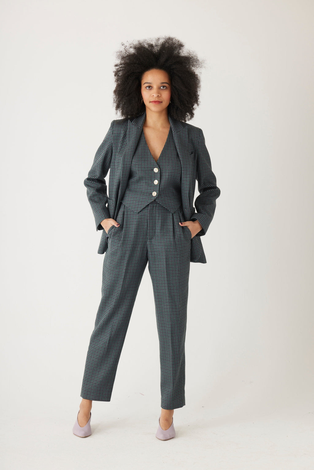 Bianca Blazer in Evergreen Houndstooth Wool