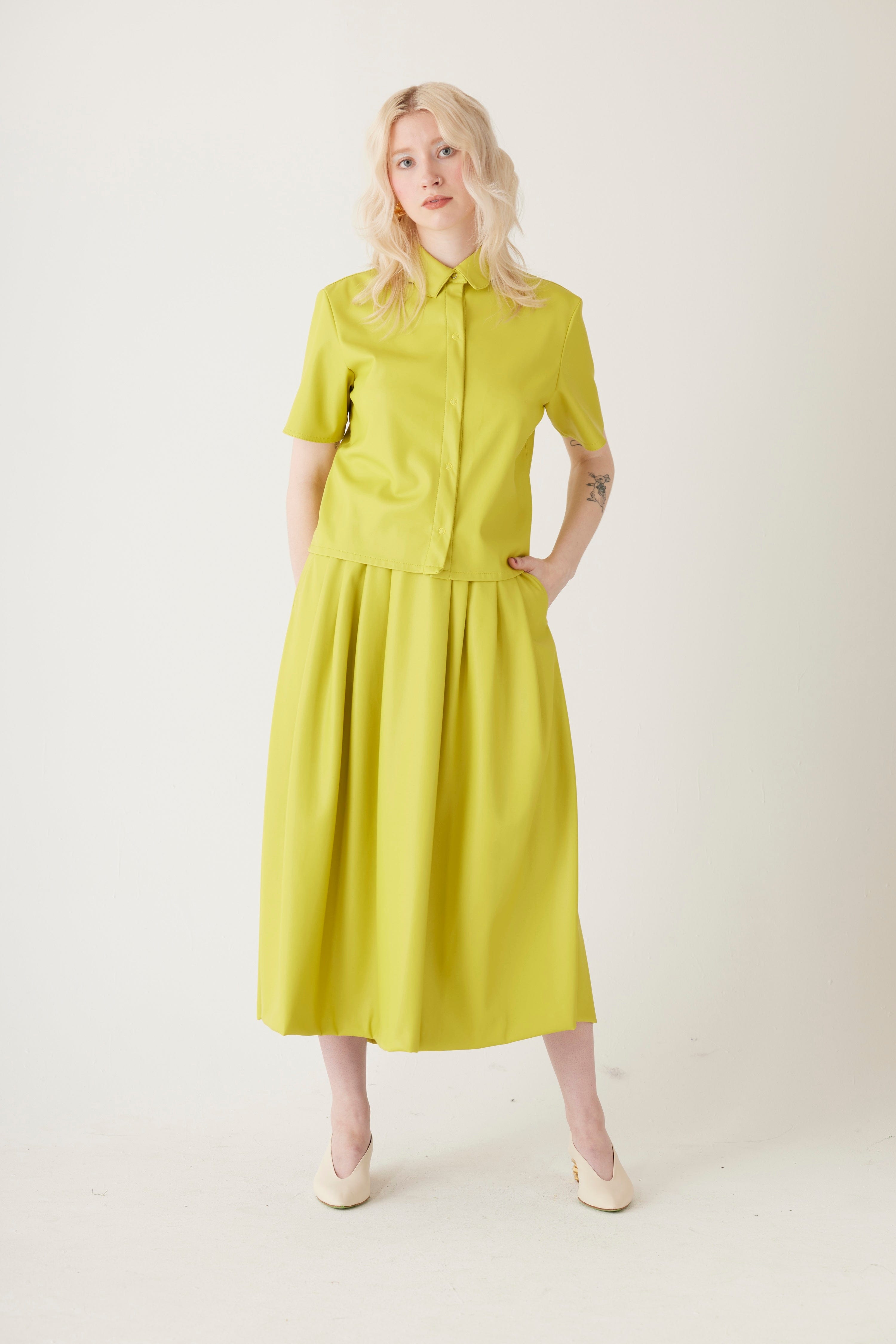 Audrey Midi Skirt in Pleatherette