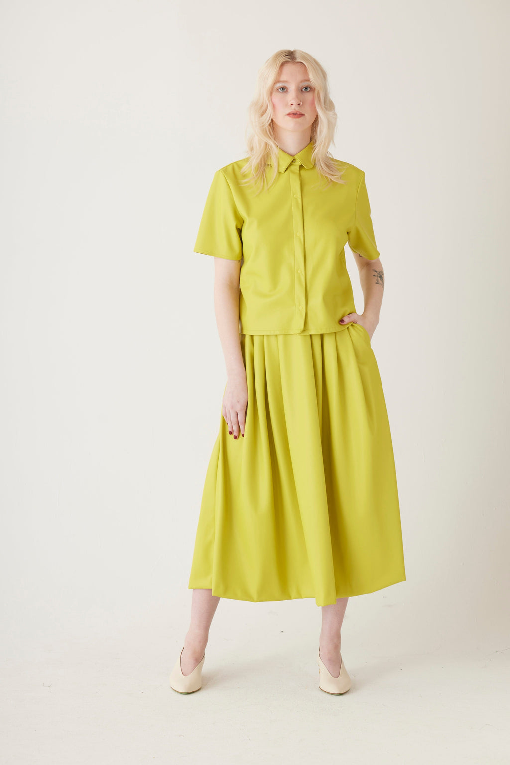 Audrey Midi Skirt in Pleatherette