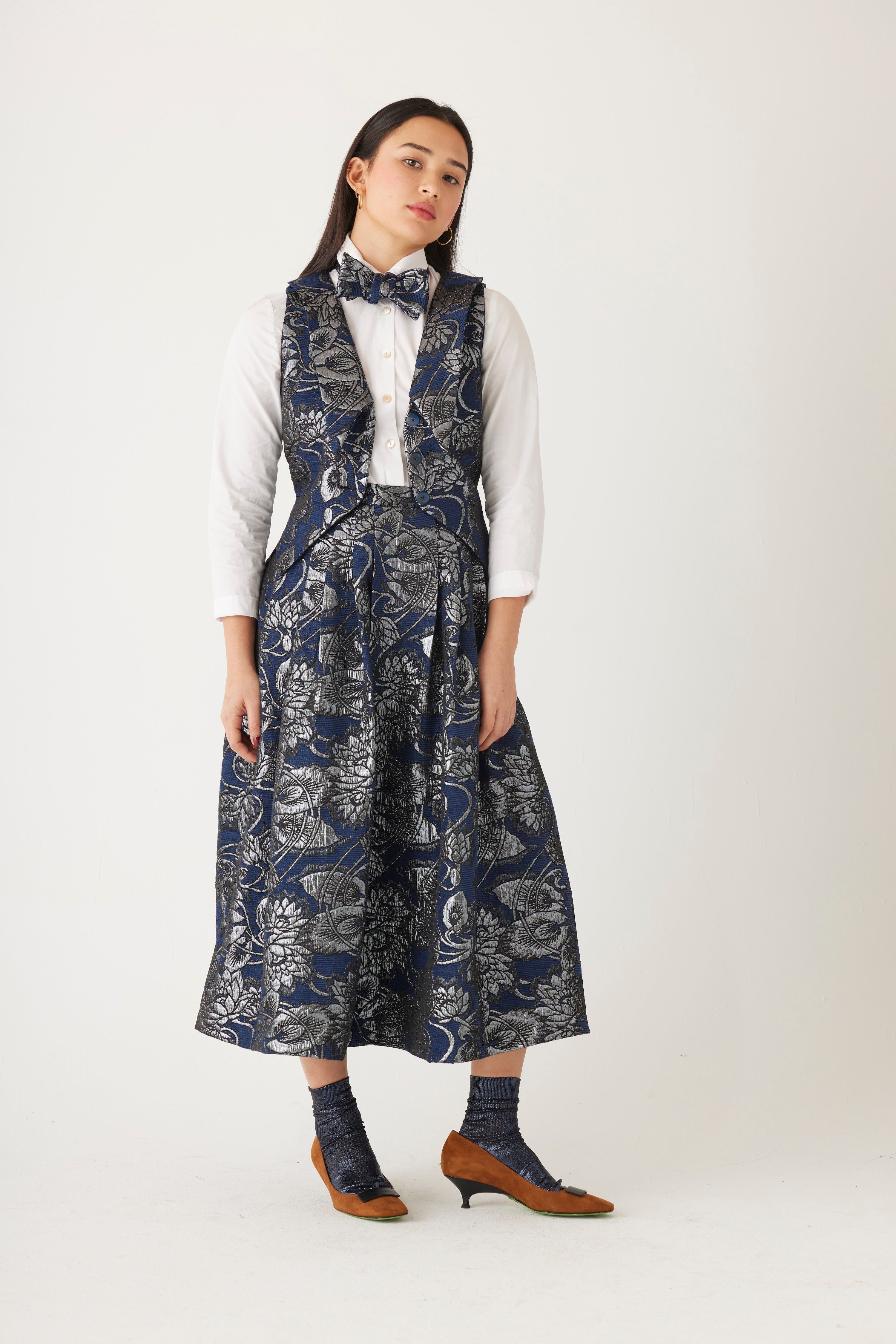 Audrey Collared Vest in Brocade